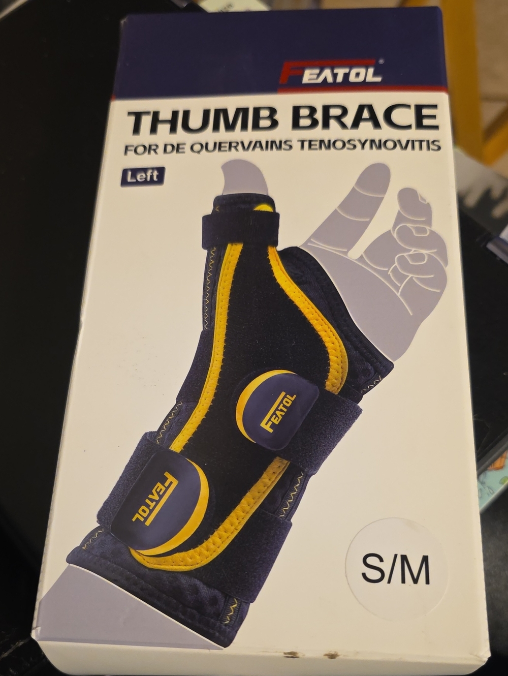 Left Thumb Brace S/M in Black and Yellow